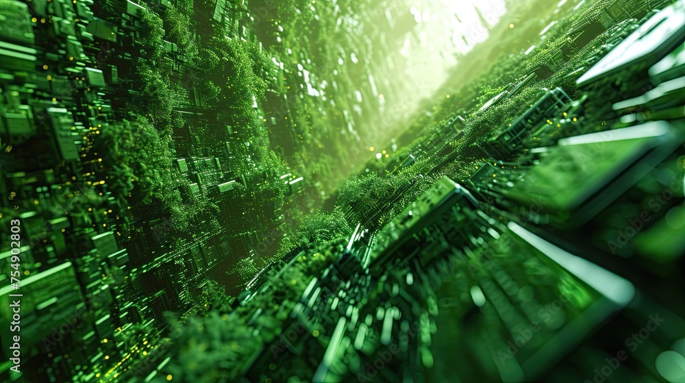 Aufkleber green technology-themed image of a virtual server network, organic data structure design resembling 