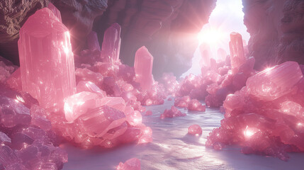 まばゆい輝きを放つピンク色の宝石の洞窟