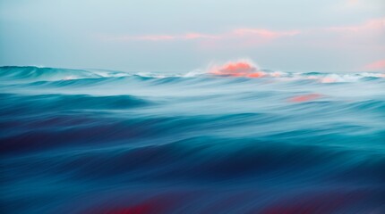 Tranquil ethereal blue waves undulating in a dreamy abstract seascape  - obrazy, fototapety, plakaty