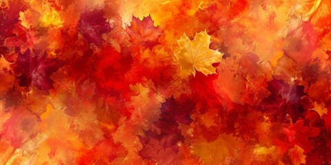 Naklejka na ściany i meble A vibrant collage of autumn leaves in shades of red, orange, and yellow, capturing the warm essence of fall.