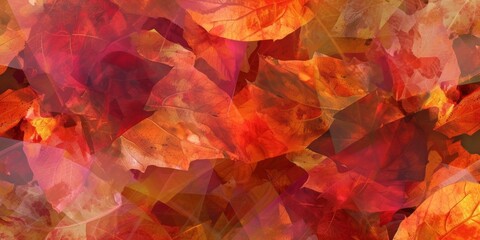 Fototapeta na wymiar A vibrant collage of autumn leaves in shades of red, orange, and yellow, capturing the warm essence of fall.