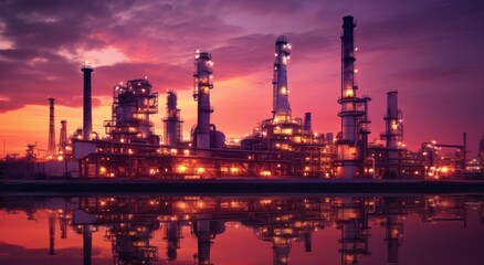 Obraz na płótnie Canvas gas refinery surrounded by pipes at dusk