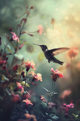 Enchanted Garden Soiree: Hummingbirds Delicate Dance Among Florals - Banner