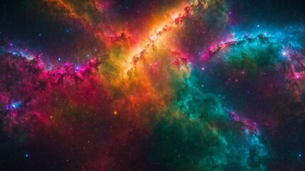 Vivid explosion of bright powders depicts a cosmic nebula-like presentation  - obrazy, fototapety, plakaty