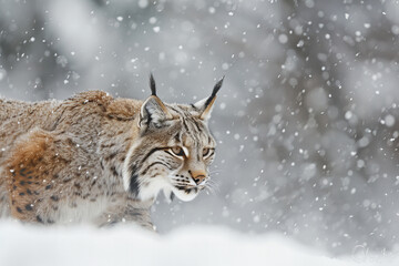 Majestic Lynx Roaming in a Serene Snowy Wonderland Banner