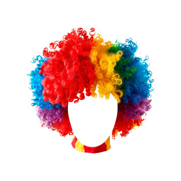 Colorful clown wig. Isolated on transparent background.