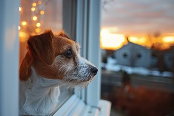 Puppy dog patiently sitting by front door, eagerly awaiting an outing with their owner