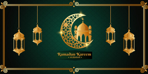 Ramadan Kareem moon Arabic calligraphy, template for banner, invitation, poster, card for the celebration of Muslim community festival