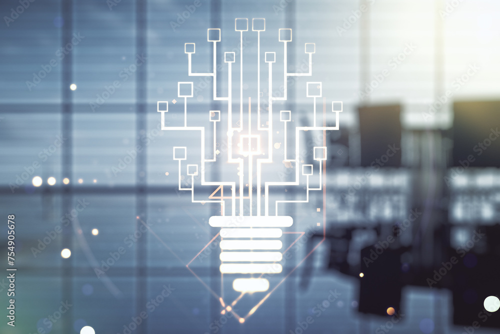 Aufkleber virtual creative idea concept with light bulb and microcircuit illustration on a modern conference r