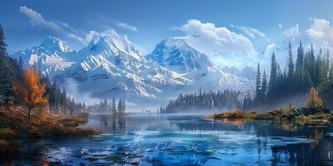 Obraz premium Foggy Mountain Sunrise Generative AI