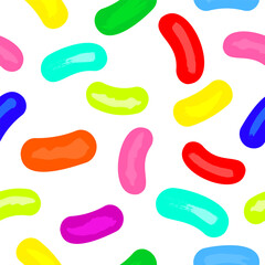 Jelly colorful marmalades, seamless texture. Cartoon marmalades on a white background. Set of bright colorful gumdrops