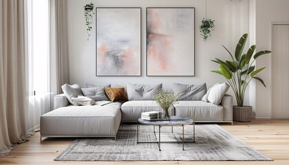 Modern Living Room with Contemporary Art and Plant Decor Generative AI
