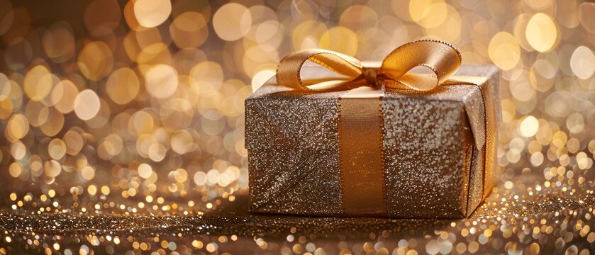 Golden Gift Wrapped in Glitter A Sparkling Present for the New Year Generative AI