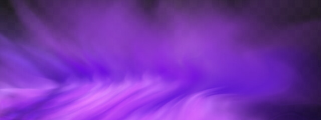 Obraz premium Scary mystical violet fog in night Halloween. Purple poisonous gas, dust and smoke effect.Realistic neon magic mist steam on a transparent dark background.