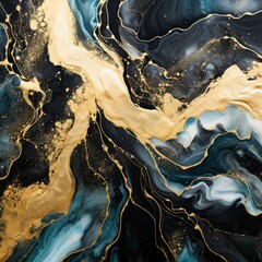 Elegant dark blue and gold fluid art texture