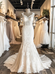 Fototapeta na wymiar wedding dress on mannequin