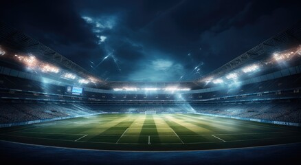soccer stadium scene with lights - obrazy, fototapety, plakaty
