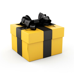 yellow gift box with black bow on white background сreated with Generative Ai