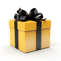 yellow gift box with black bow on white background сreated with Generative Ai
