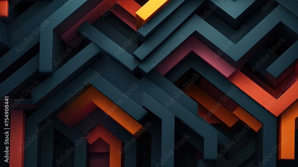 Poster black abstract folded paper effect. bright colorful line background. maze made of paper. 3d renderin