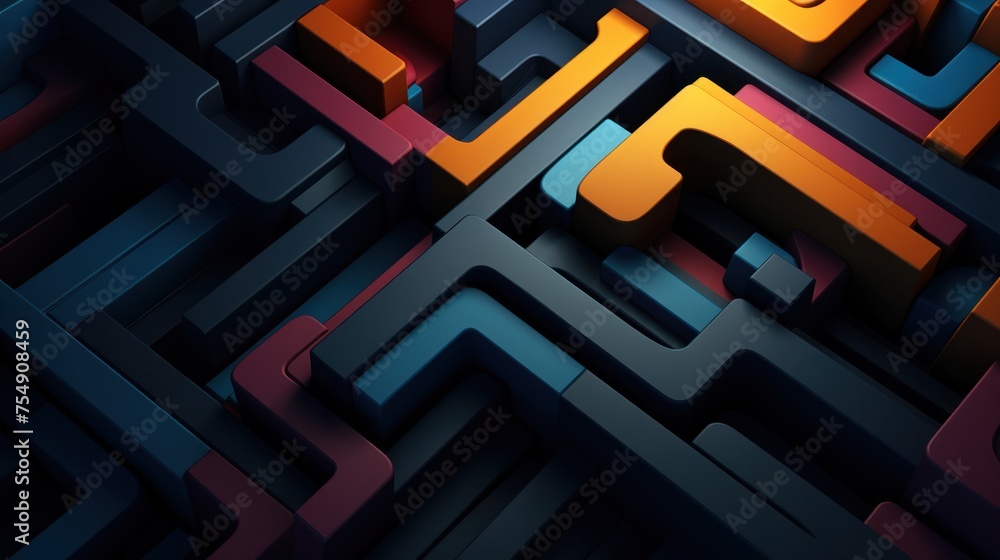 Poster black abstract folded paper effect. bright colorful line background. maze made of paper. 3d renderin