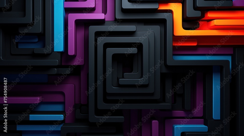 Poster black abstract folded paper effect. bright colorful line background. maze made of paper. 3d renderin