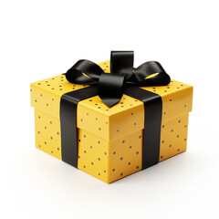 yellow gift box with black bow on white background сreated with Generative Ai