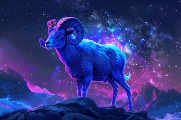 Ram-tastic Night Sky A Blue Ramsay in the Purple Lights Generative AI