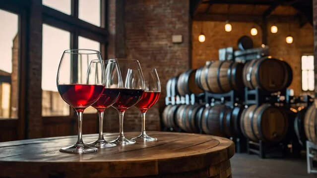 glasses of wine in an old brewery sample