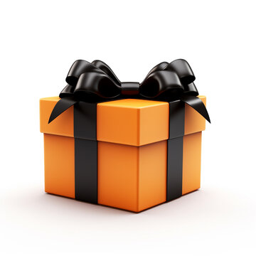 orange gift box with black bow on white background сreated with Generative Ai