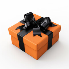 orange gift box with black bow on white background сreated with Generative Ai