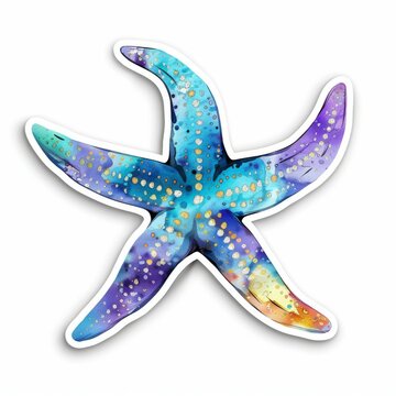 Starfish , cosmos colors, multicolored watercolor, for design, 3d sticker.