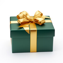 Obraz premium green gift box with gold bow on white background сreated with Generative Ai