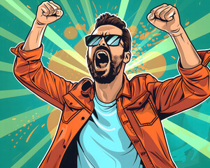 Exuberant Man Celebrating Success With a Victory Pose. AI.