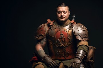 Fototapeta premium A warrior in armor with visible signs of disability Medium shot