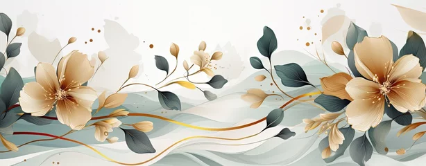 Gardinen abstract watercolor of green leaves and flowers, spring background © neirfy