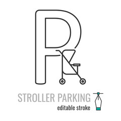 Parking for baby stroller line icon.Pram parking symbol. Place for strollers outline vector icon.Linear style sign for mobile concept and web design. Symbol, logo illustration EPS 10. Editable stroke