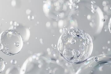 Fototapeta premium 3D rendering of translucent bubbles with a minimalist aesthetic.