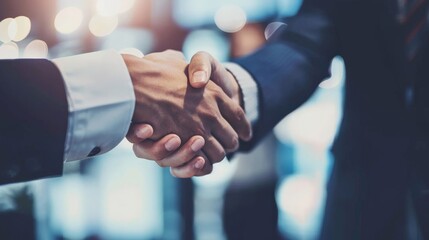 Businessmen making handshake with partner, greeting, dealing, merger and acquisition, business joint venture concept, for business, finance and investment background, teamwork and successful - obrazy, fototapety, plakaty