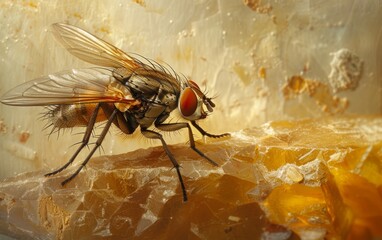 Housefly atop Petrified Amber