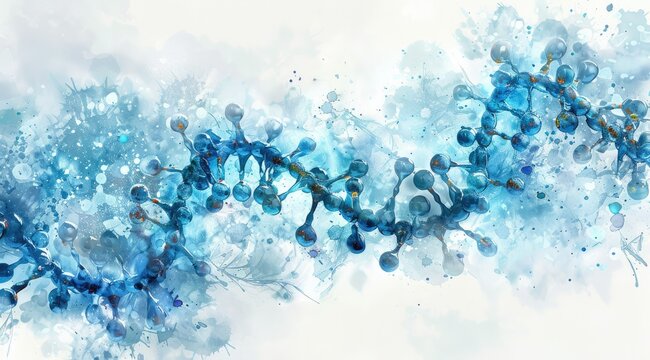 Human Genome and Genetic Material Science: UHD Image with Aquamarine and Blue Tones, Watercolorist Style, Interactive Experiences