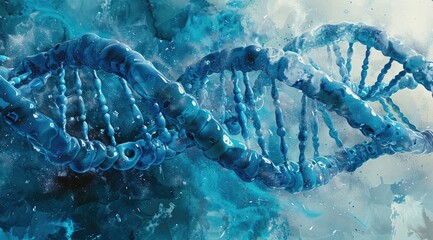 Human Genome and Genetic Material Science: UHD Image with Aquamarine and Blue Tones, Watercolorist Style, Interactive Experiences