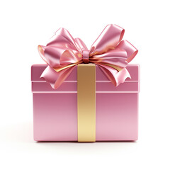 pink gift box with gold bow on white background сreated with Generative Ai