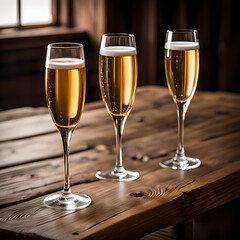 Three Elegant Glasses Of Freshly Poured Champagne 