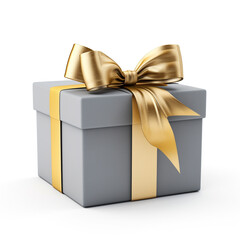 gray gift box with gold bow on white background сreated with Generative Ai