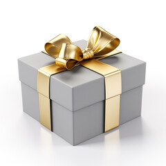 gray gift box with gold bow on white background сreated with Generative Ai