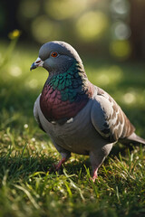 pigeon standing on green grass. ai generated