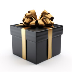 black gift box with gold bow on white background сreated with Generative Ai