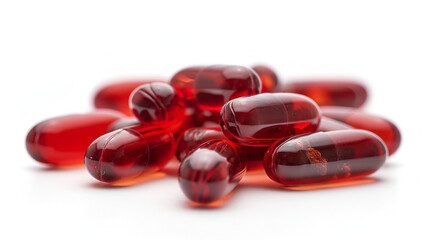 Red soft gel capsule pills isolated on white background. generative ai