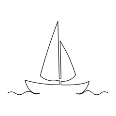 Continuous single line drawing on sailboat vactor art.